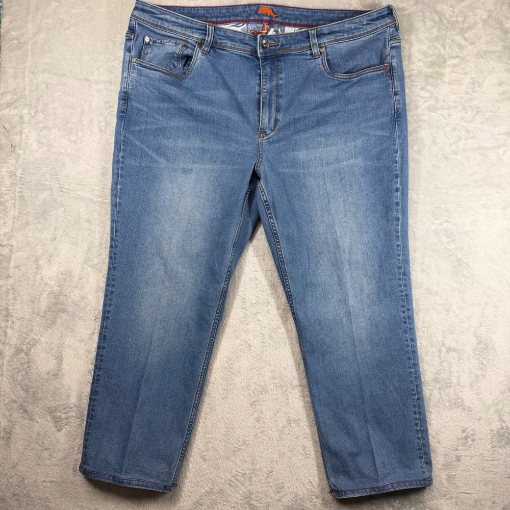Tommy Bahama Mens Relaxed Straight Leg Jeans Medium Wash Blue 42x30 Stretch